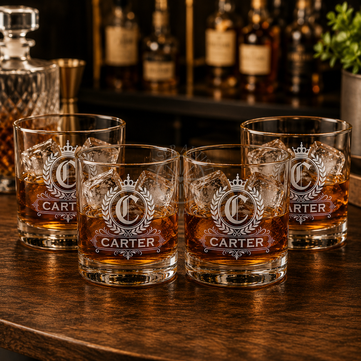 Personalized Monogram Whisky Glass | Custom Family Name Whiskey Glass | Engraved Old Fashioned Glass - Laser Artist - Canada