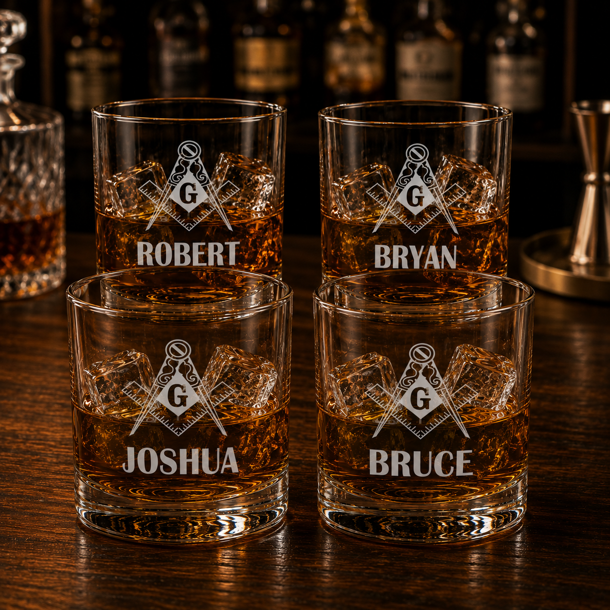 Personalized Masonic Whisky Glass | Custom Engraved Whiskey Glass | Freemason Gift for Men