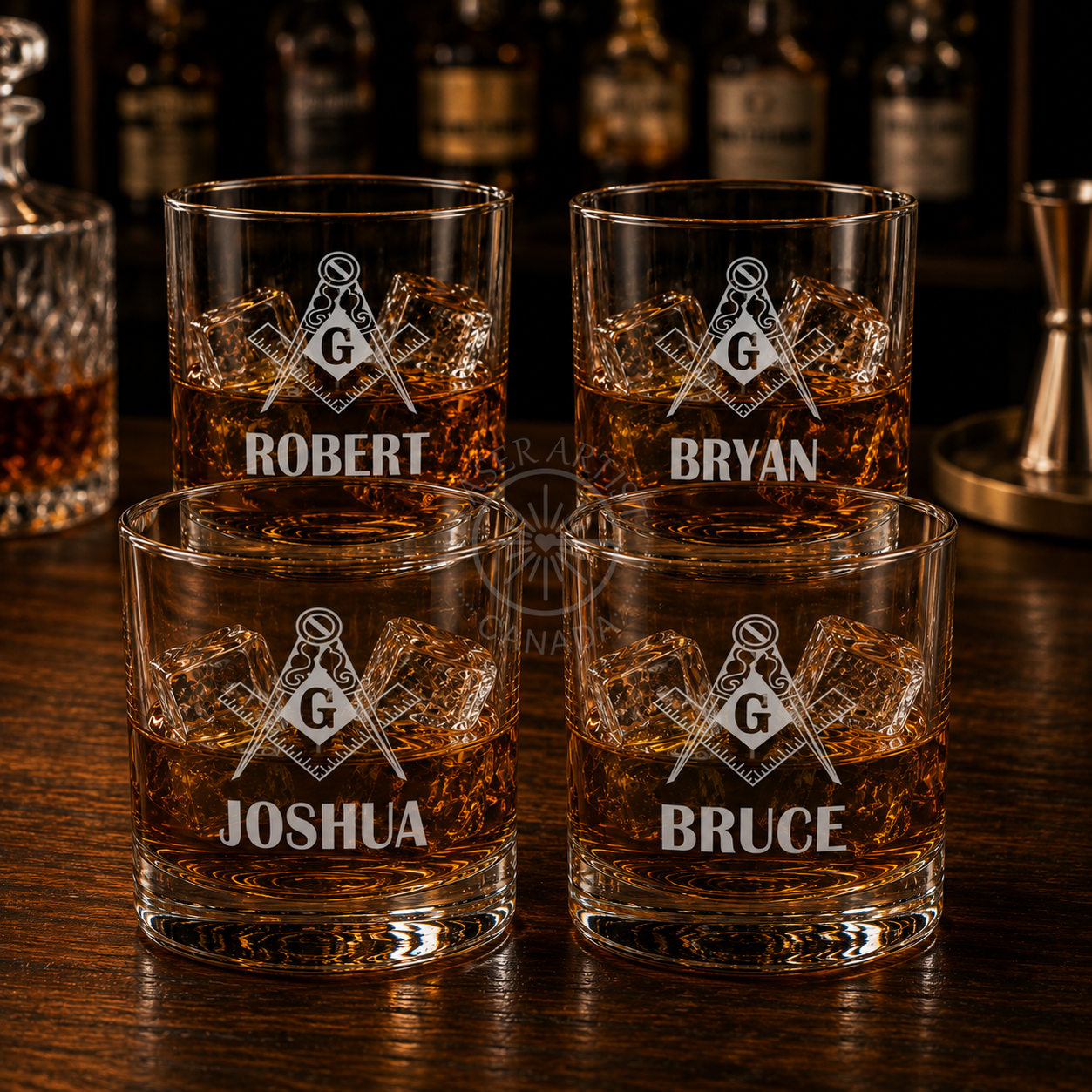 Personalized Masonic Whisky Glass | Custom Engraved Whiskey Glass | Freemason Gift for Men - Laser Artist - Canada
