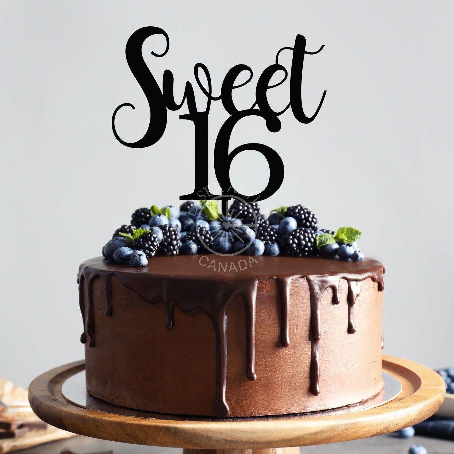 Custom Two Line - Laser Cut Acrylic or Wood Cake Topper - Personalize sweet 16 things engraved newmarket  your own - Laser Artist - Canada