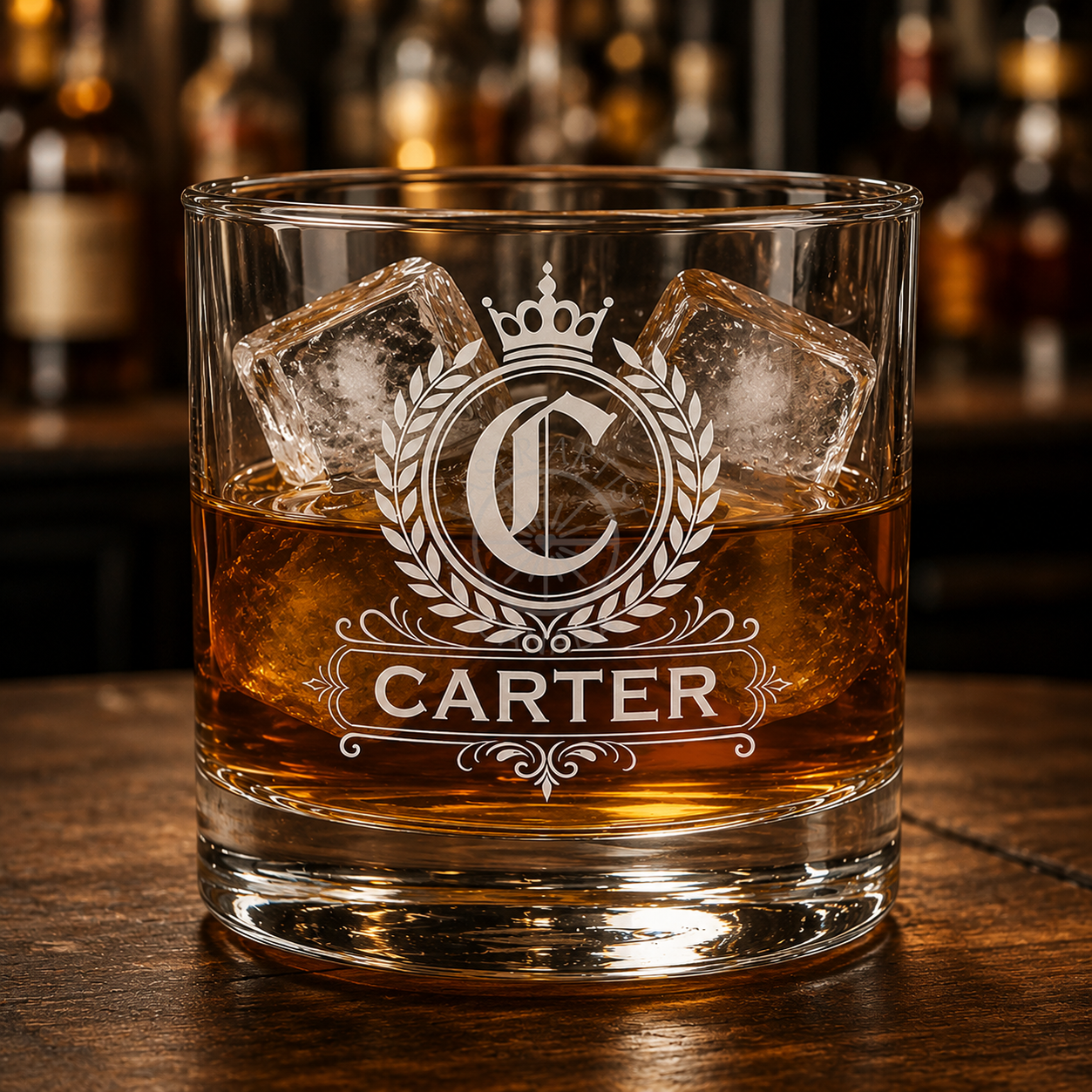 Personalized Monogram Whisky Glass | Custom Family Name Whiskey Glass | Engraved Old Fashioned Glass - Laser Artist - Canada