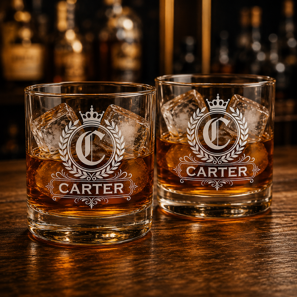 Personalized Monogram Whisky Glass | Custom Family Name Whiskey Glass | Engraved Old Fashioned Glass