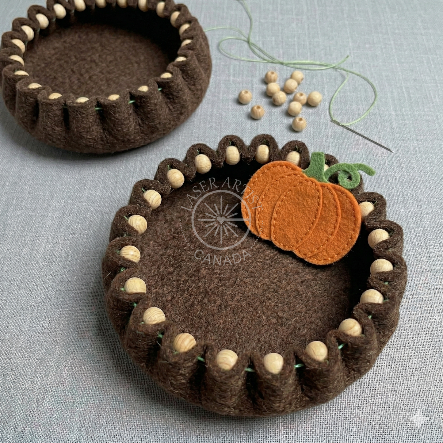 Thick wool felt materials and tools prepared for a fall craft class