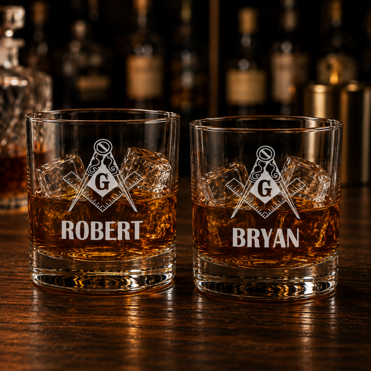 Personalized Masonic Whisky Glass | Custom Engraved Whiskey Glass | Freemason Gift for Men