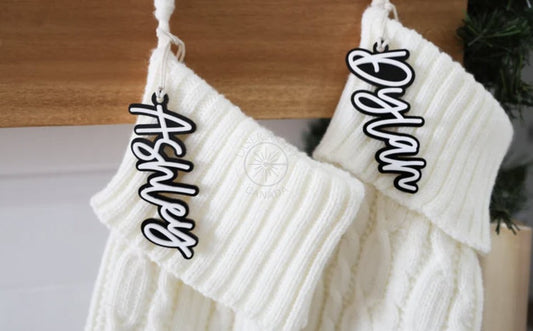 Custom Acrylic Christmas Name Tags - Black and White