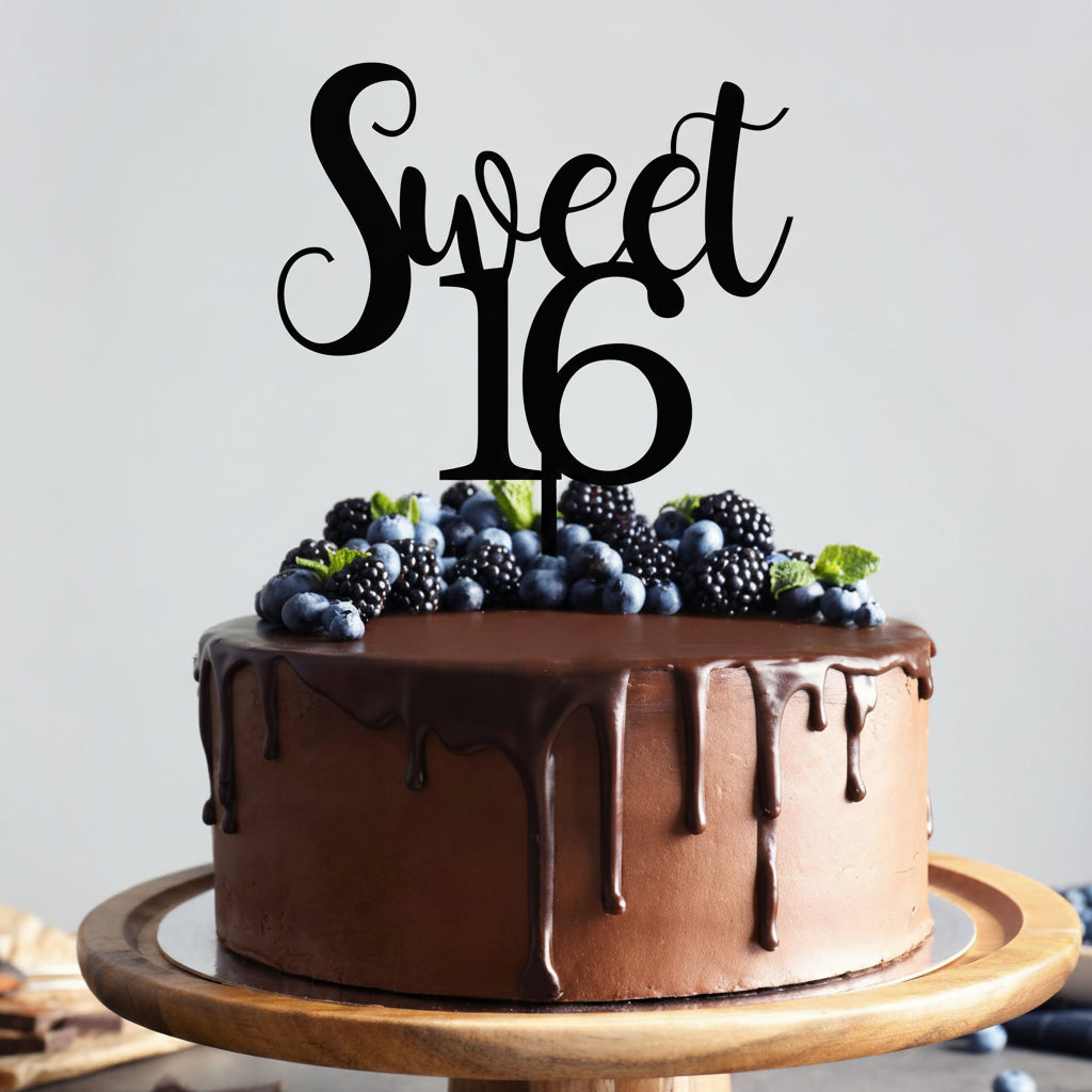 Custom Two Line - Laser Cut Acrylic or Wood Cake Topper - Personalize sweet 16 things engraved newmarket  your own - Laser Artist - Canada